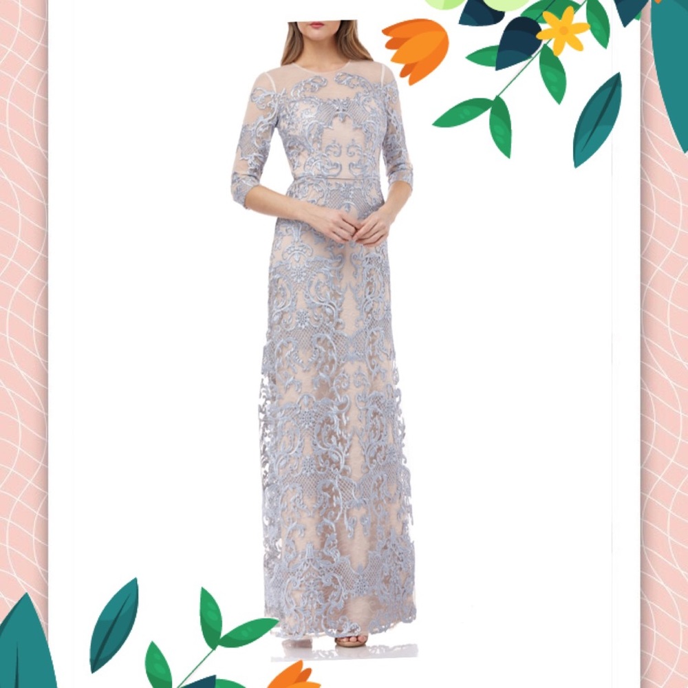 JS COLLECTIONS BRAND NEW W/ TAG ICE BLUE LONG SLEEVE ILLUSION MOTHER BRIDE DRESS - Picture 2 of 5